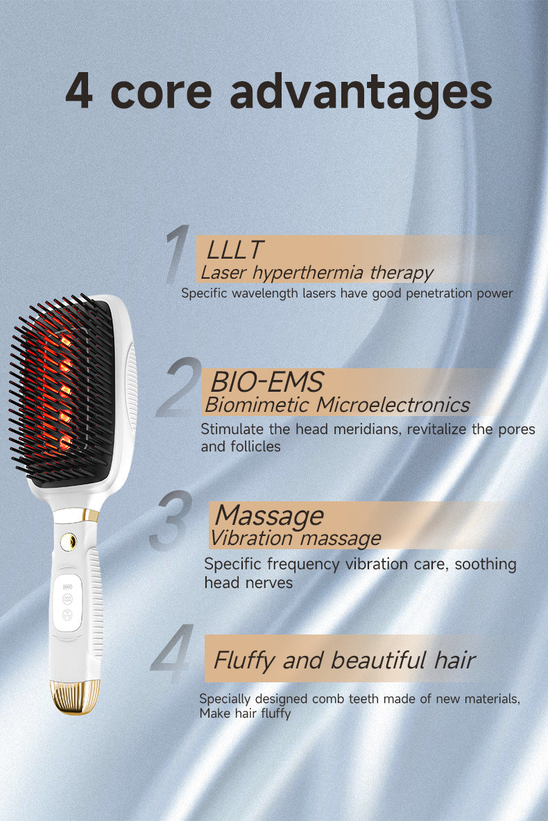 White Advanced 3-in-1 Scalp & Hair Care Massage Comb - Red Light Therapy, EMS Microcurrent & Vibration for Healthy Hair Growth