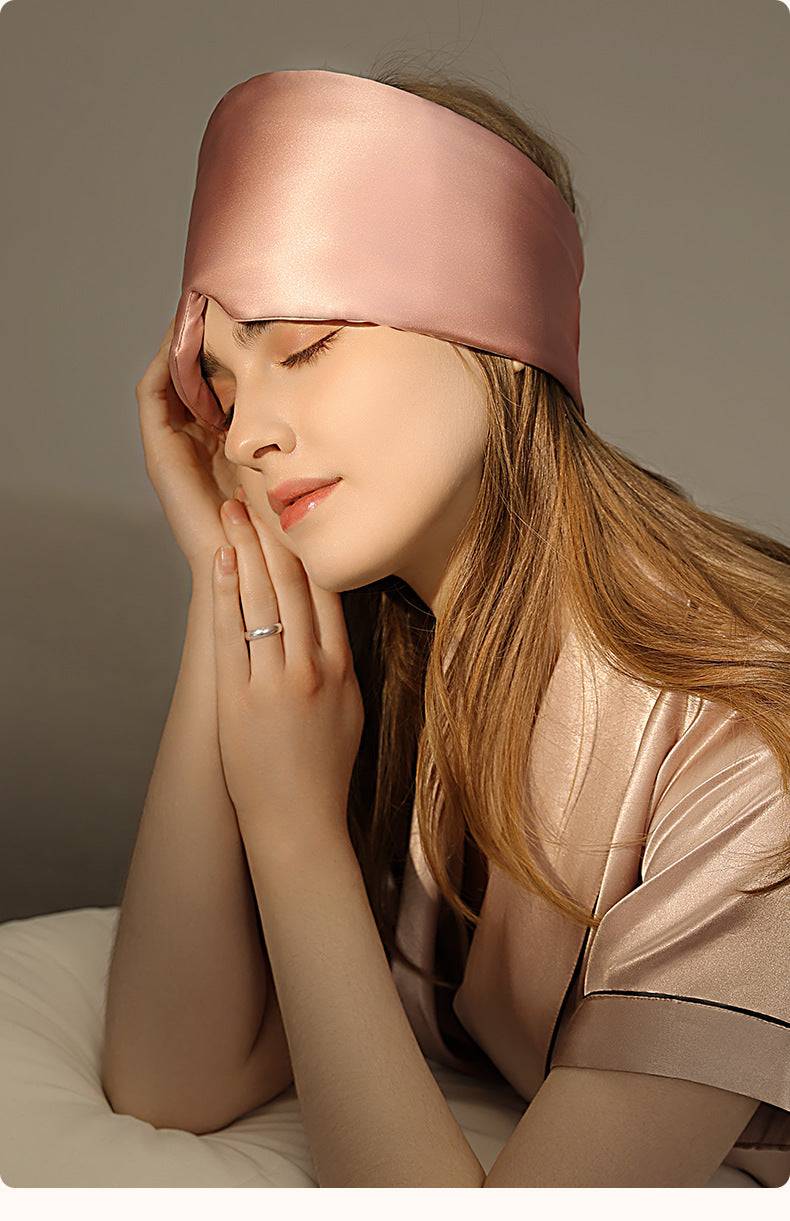 Pink Luxury 19 Momme Mulberry Silk Sleep Mask - Total Blackout Comfort, Wide Design &amp; Adjustable Strap