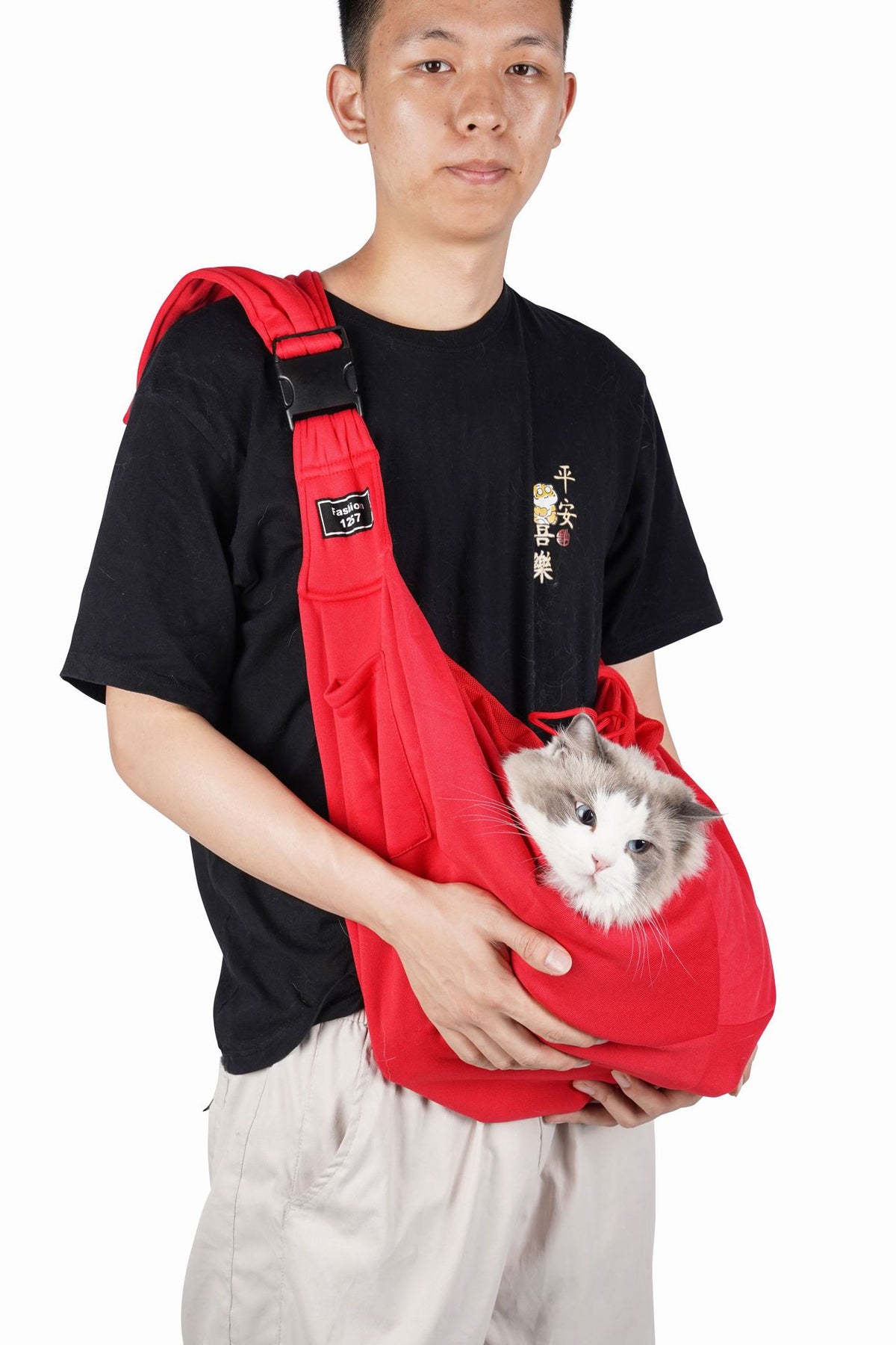 Red Breathable Pet Sling Carrier for Small Dogs &amp; Cats - Adjustable Hands-Free Travel Pouch with Safety Leash &amp; Pocket