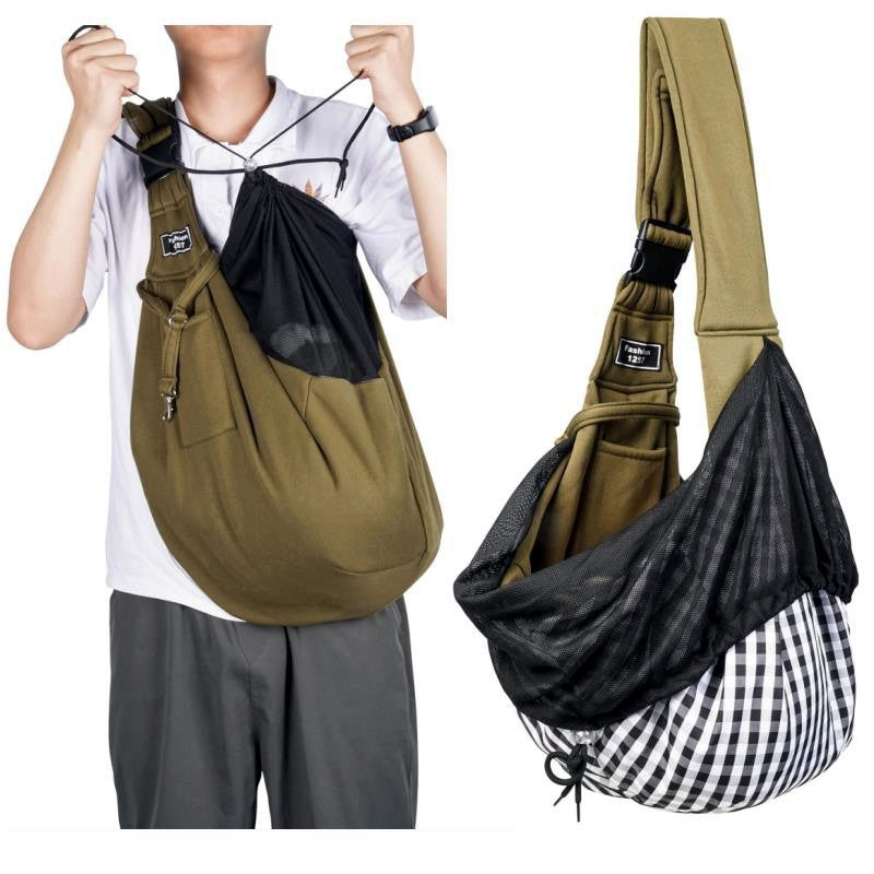 Black Breathable Pet Sling Carrier for Small Dogs &amp; Cats - Adjustable Hands-Free Travel Pouch with Safety Leash &amp; Pocket