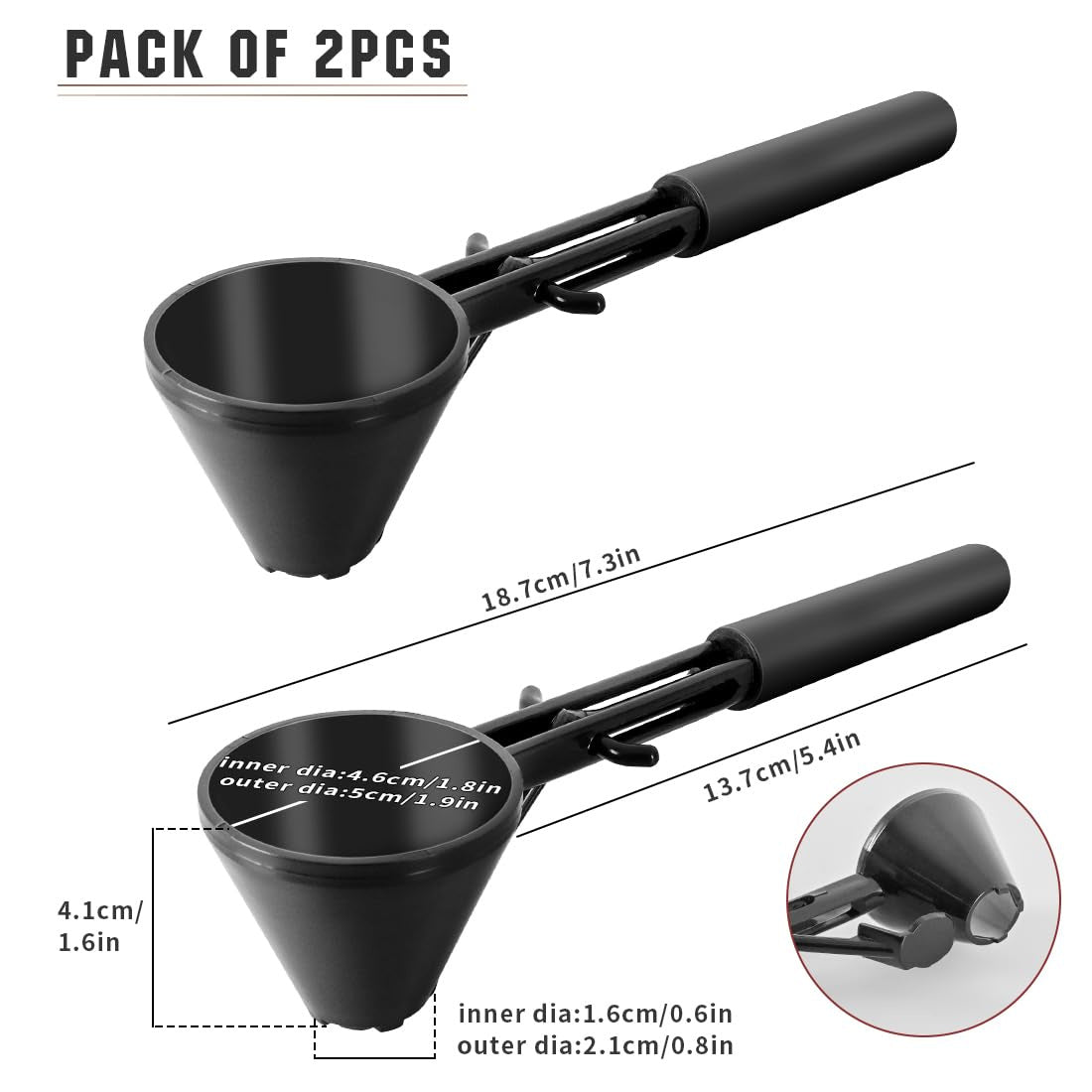 Black 2-Pack No-Spill Sliding Scoop &amp; Funnel - Mess-Free for Protein Powder, Coffee, Formula
