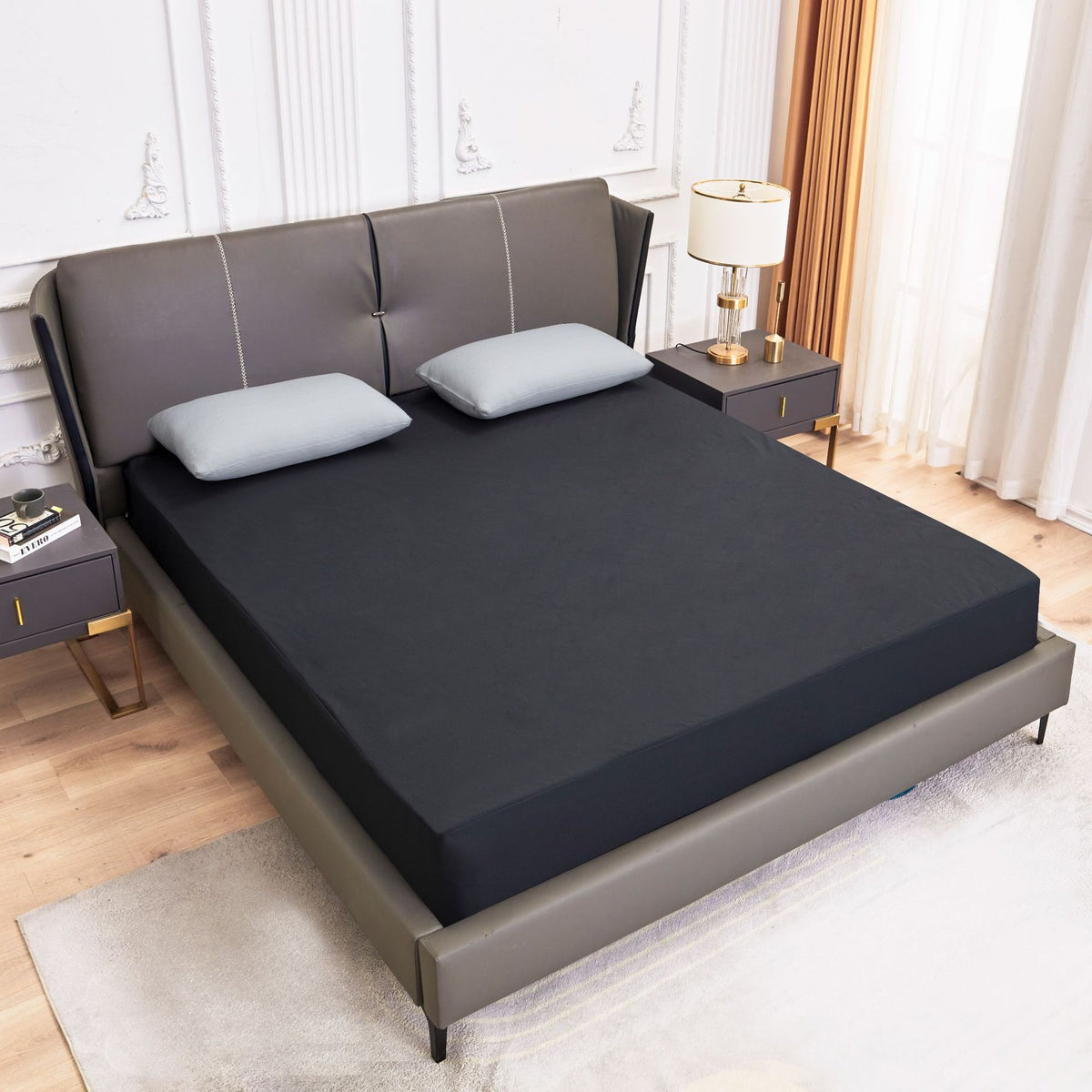 Dark Grey Queen Size Waterproof Fitted Mattress Protector - Soft &amp; Breathable Bed Cover, Hypoallergenic, Deep Pocket (152x190x30cm)