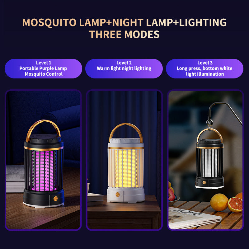 Black Portable 3-in-1 Electric Mosquito Zapper Lamp - UV Bug Killer, Warm Night Light & Bright Lantern, USB Plug-in use