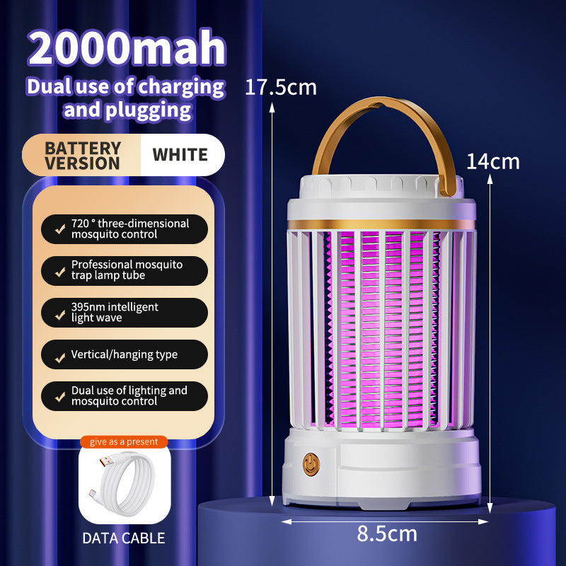 USB Rechargeable White Portable 3-in-1 Electric Mosquito Zapper Lamp - UV Bug Killer, Warm Night Light &amp; Bright Lantern