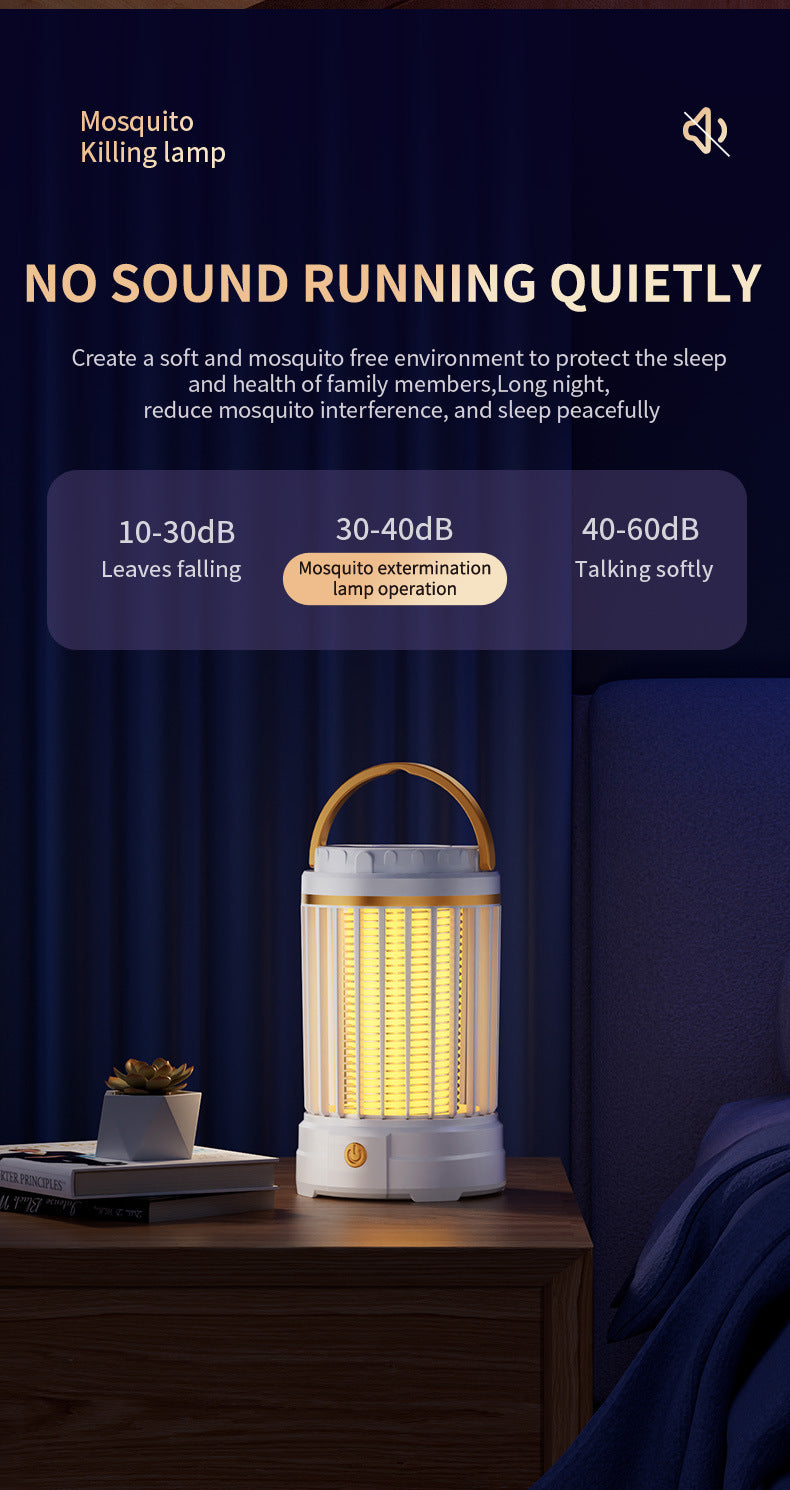 USB Rechargeable Black Portable 3-in-1 Electric Mosquito Zapper Lamp - UV Bug Killer, Warm Night Light & Bright Lantern