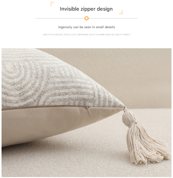 Grey Chic Geometric Jacquard Cushion Covers with Tassels - Set of 2, Plush Blend for Sofa & Bed Decor (45x45cm, Insert Not Included)