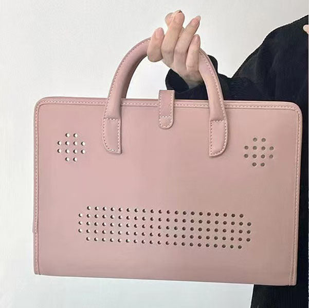Chic Pink 14-Inch Laptop Handbag - PU Leather Sleeve with Carry Handles & Cooling Vents