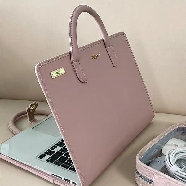 Chic Pink 14-Inch Laptop Handbag - PU Leather Sleeve with Carry Handles & Cooling Vents