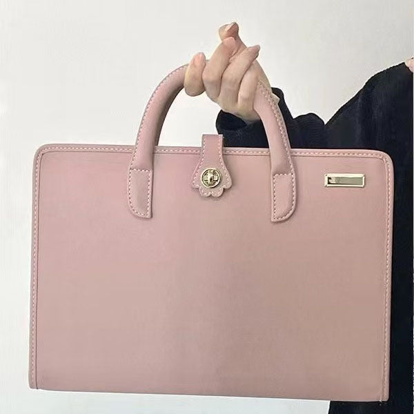 Chic Pink 14-Inch Laptop Handbag - PU Leather Sleeve with Carry Handles & Cooling Vents