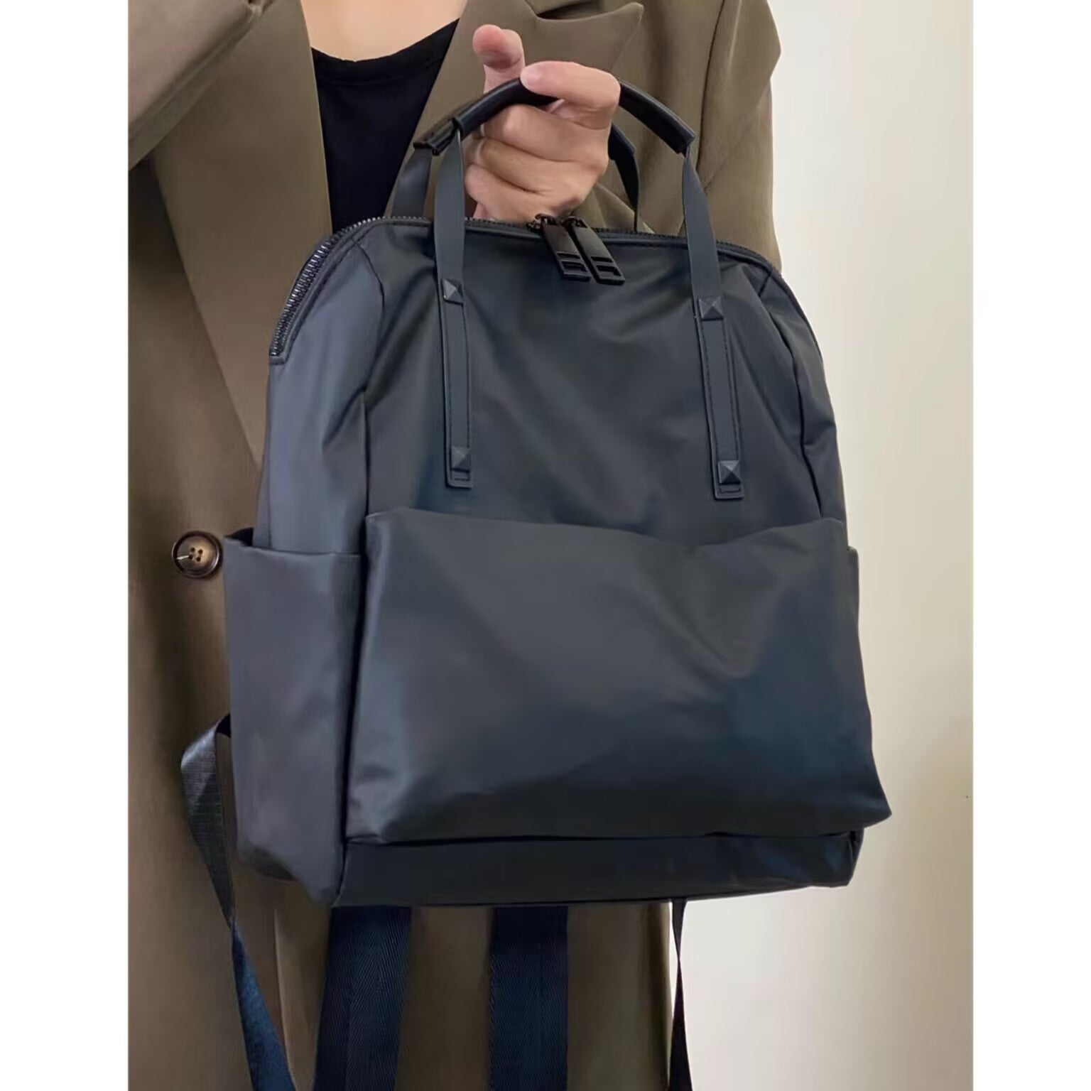 Size S Black Stylish Waterproof Nylon Backpack - Lightweight, Multi-Pocket for Travel, Commute & Daily Use