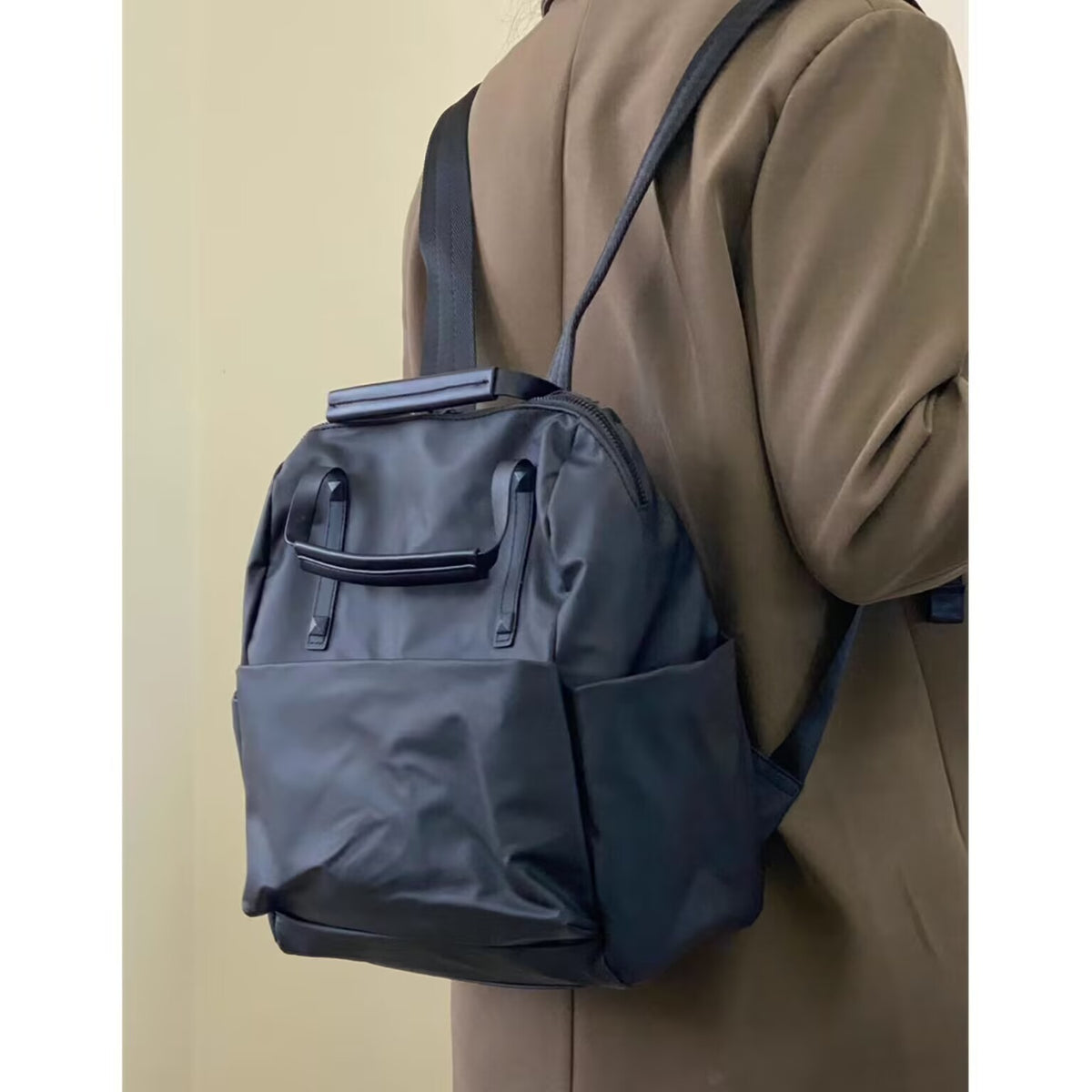 Size S Black Stylish Waterproof Nylon Backpack - Lightweight, Multi-Pocket for Travel, Commute & Daily Use