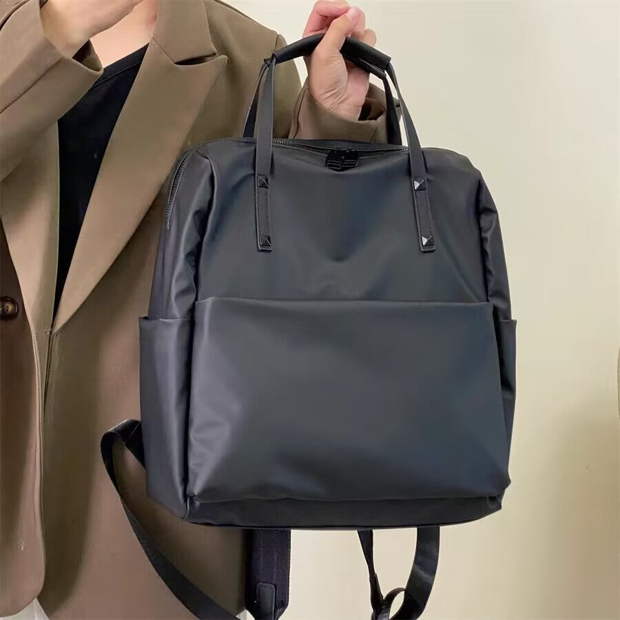 Size L Black Stylish Waterproof Nylon Backpack - Lightweight, Multi-Pocket for Travel, Commute &amp; Daily Use