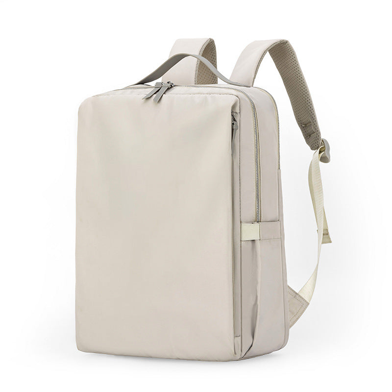 Beige Slim Minimalist Laptop Backpack - Shockproof &amp; Anti-Theft Design, Travel-Friendly with Luggage Strap, Water-Resistant
