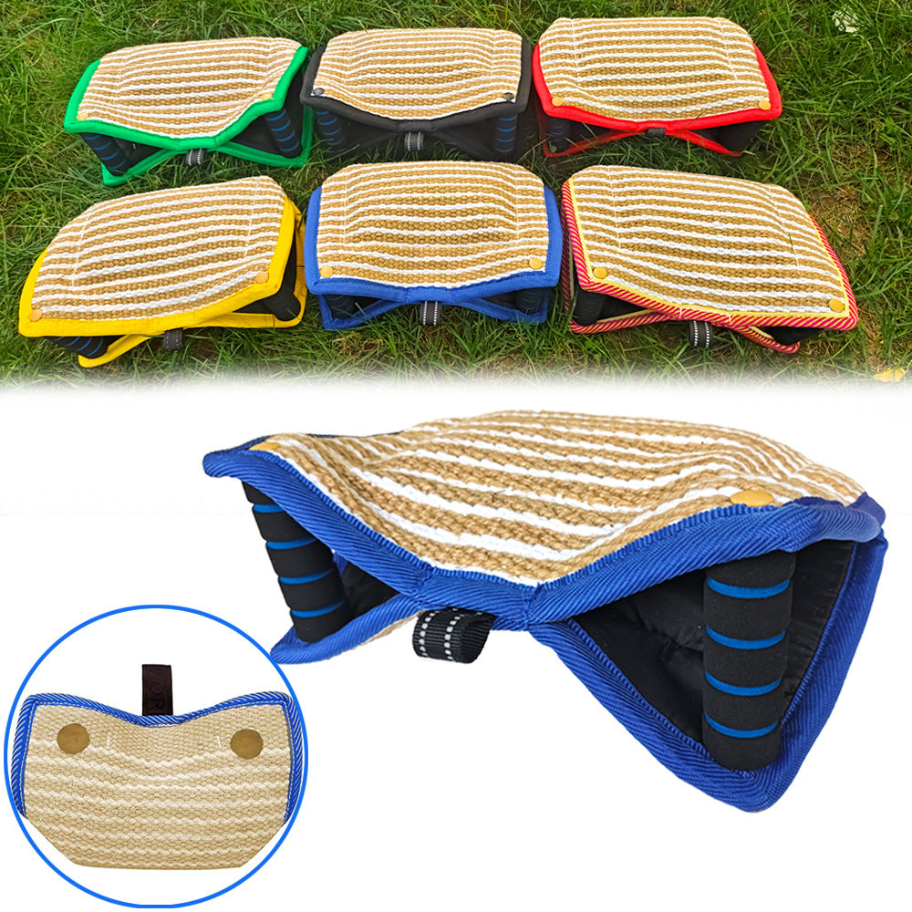 Blue and Khaki Heavy Duty Jute Dog Bite Pillow - Professional Training Tug Toy with 3 Handles for Schutzhund, K9, Agility & Bite Work