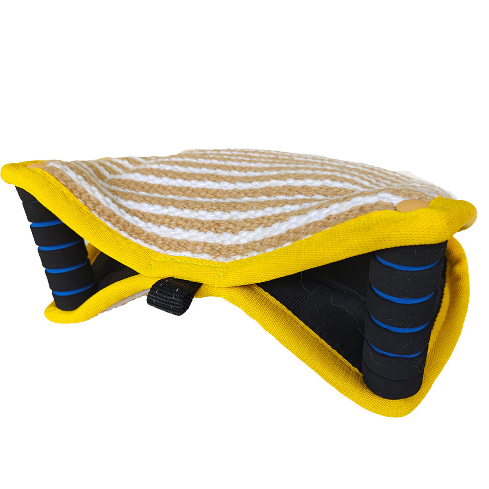 Yellow and Khaki Heavy Duty Jute Dog Bite Pillow - Professional Training Tug Toy with 3 Handles for Schutzhund, K9, Agility &amp; Bite Work