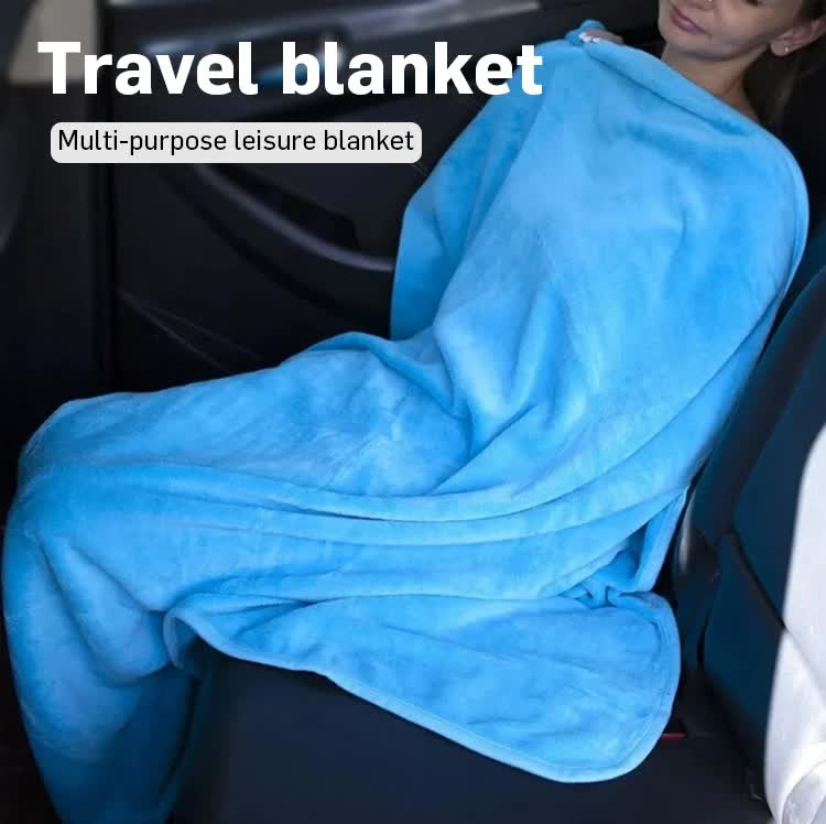 Dark Blue 2-in-1 Plush Travel Blanket & Pillow Set - Soft Flannel with Luggage Strap & Carabiner (50x60in)