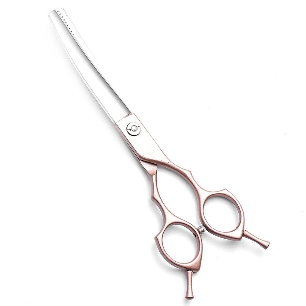 Rose Gold and Silver Professional 6.5 Inch CURVED Pet Grooming Blending Shears - 38-Tooth Stainless Steel Fluffy Finish Scissors for Dogs &amp; Cats