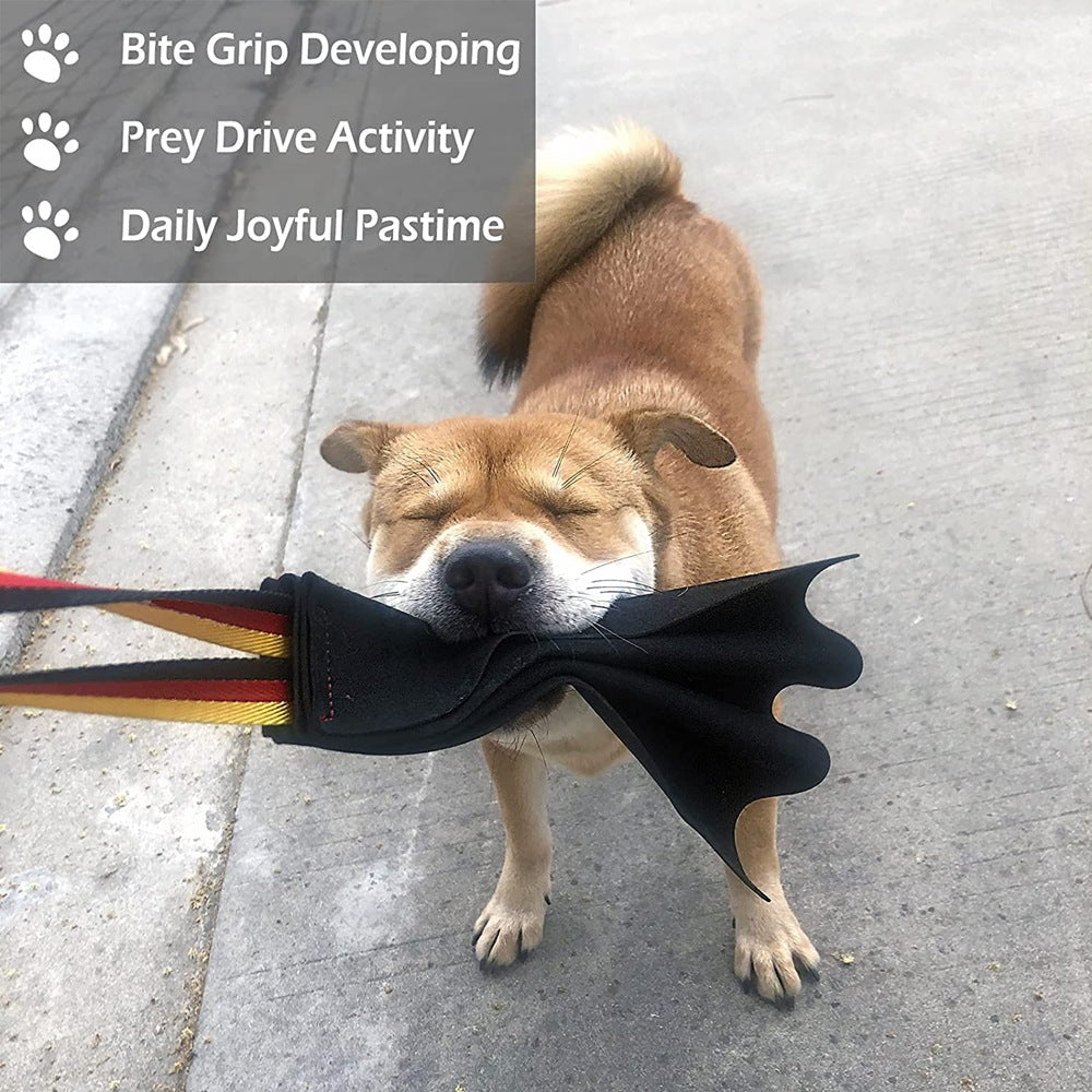 Black Premium Full-Grain Leather Dog Training Tug - Interactive Bite Rag with Strong Loop Handle for Play & Drive Building