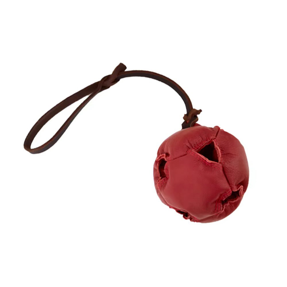Red Durable Leather Dog Training Ball with Loop Handle - Interactive Bite &amp; Tug Toy for Playful Pups