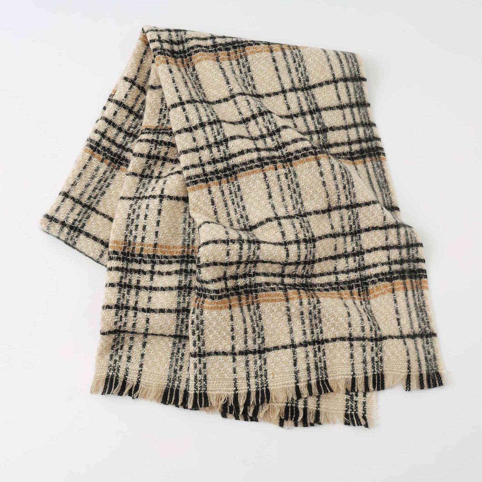 Dark Grey Chic Plaid Winter Scarf - Large Soft Polyester Shawl Wrap with Tassels, Korean Inspired Fashion