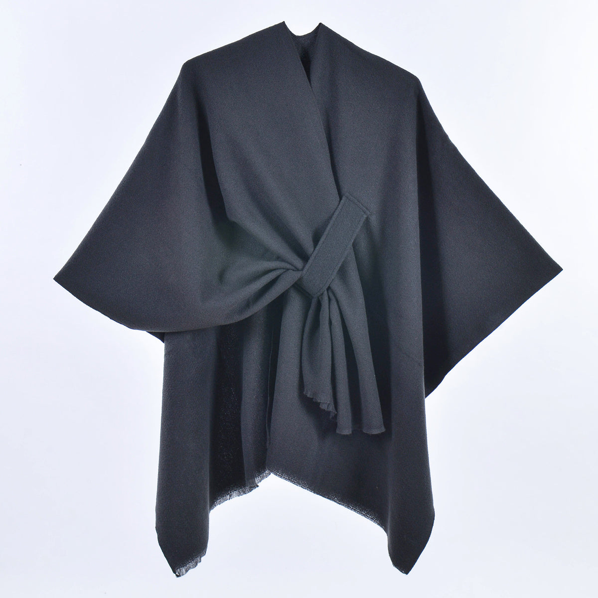 Black Elegant Soft Knit Poncho Cape - Warm Autumn Winter Shawl Wrap with Side Tie, Thick &amp; Luxurious Feel