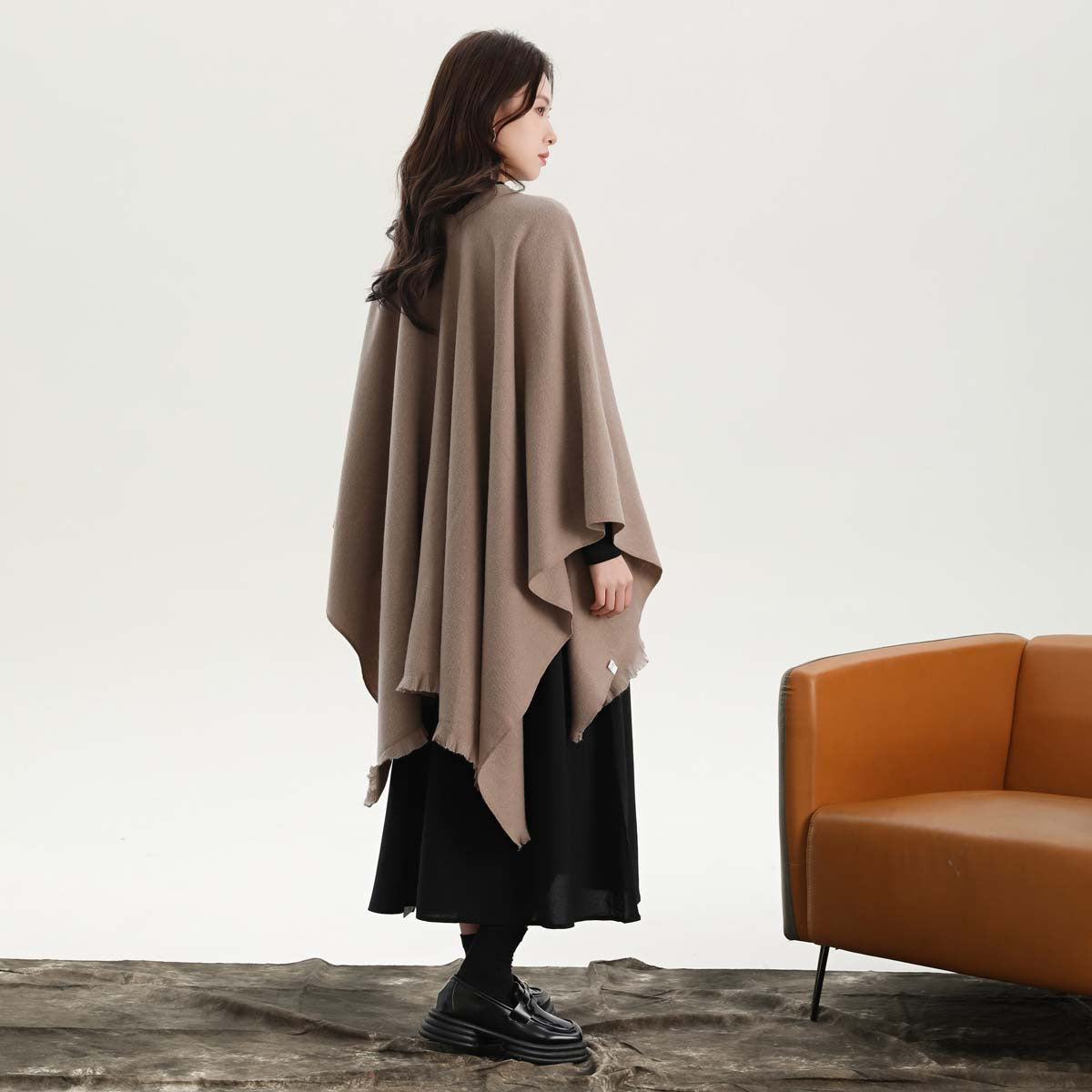 Pink Elegant Soft Knit Poncho Cape - Warm Autumn Winter Shawl Wrap with Side Tie, Thick & Luxurious Feel