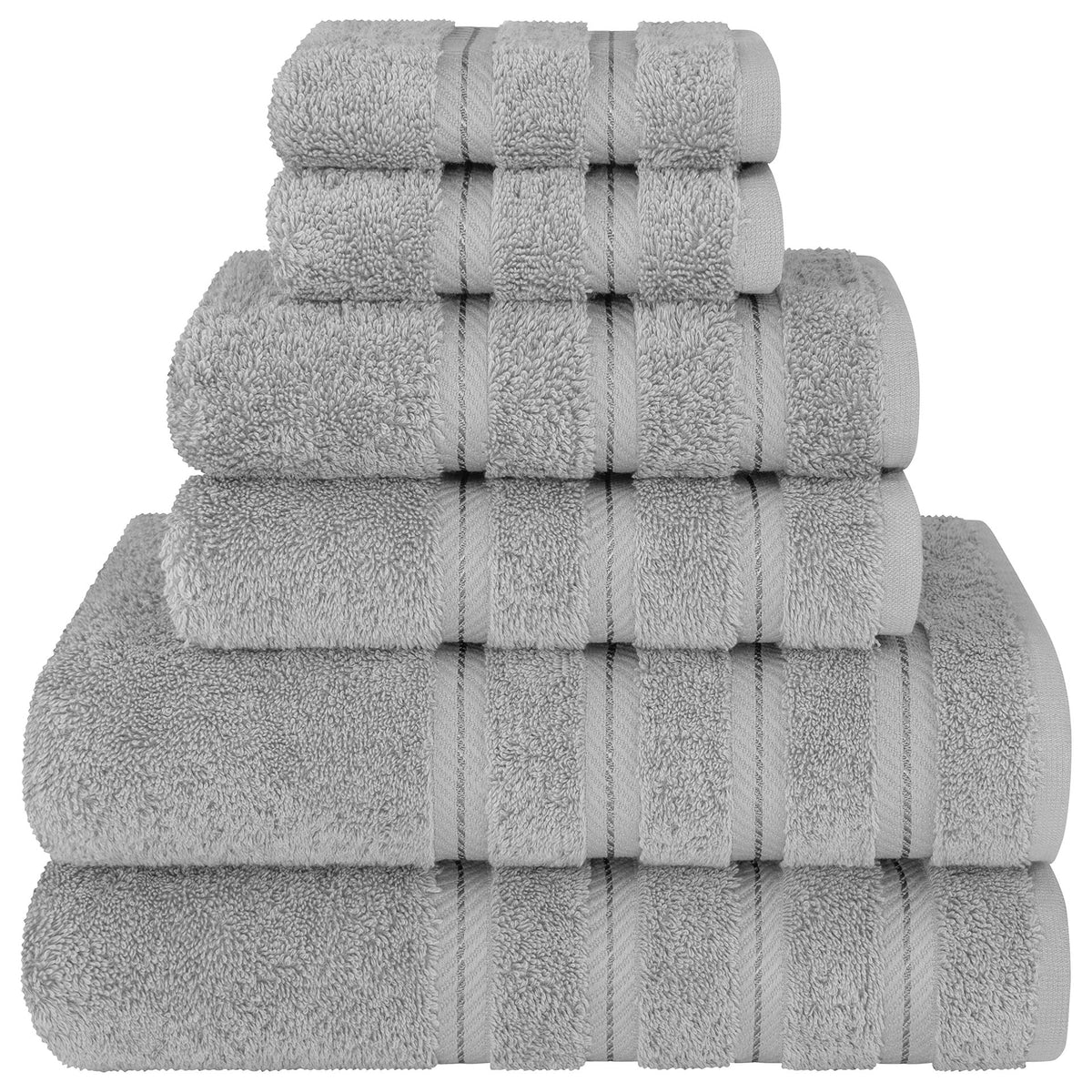 Grey Luxury 6-Piece Combed Cotton Towel Bale Set - Ultra Soft &amp; Absorbent Bath, Hand, Face Towels