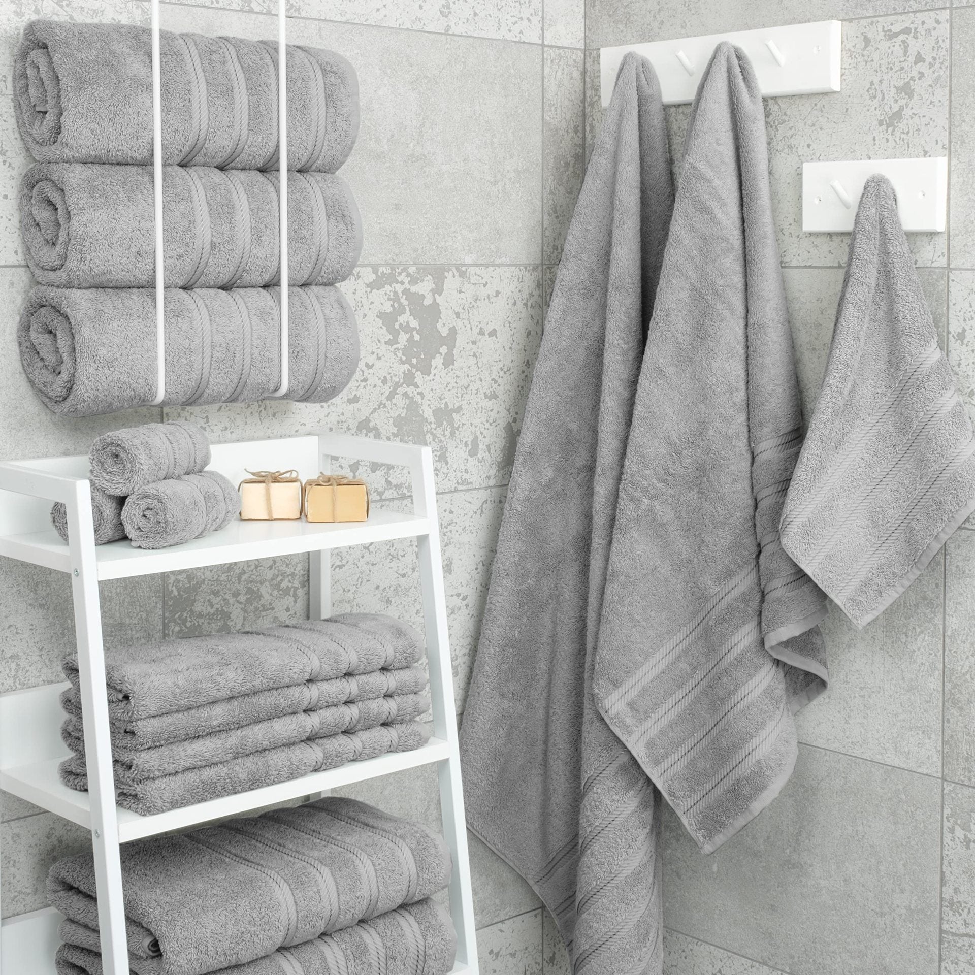 Grey Luxury 6-Piece Combed Cotton Towel Bale Set - Ultra Soft & Absorbent Bath, Hand, Face Towels