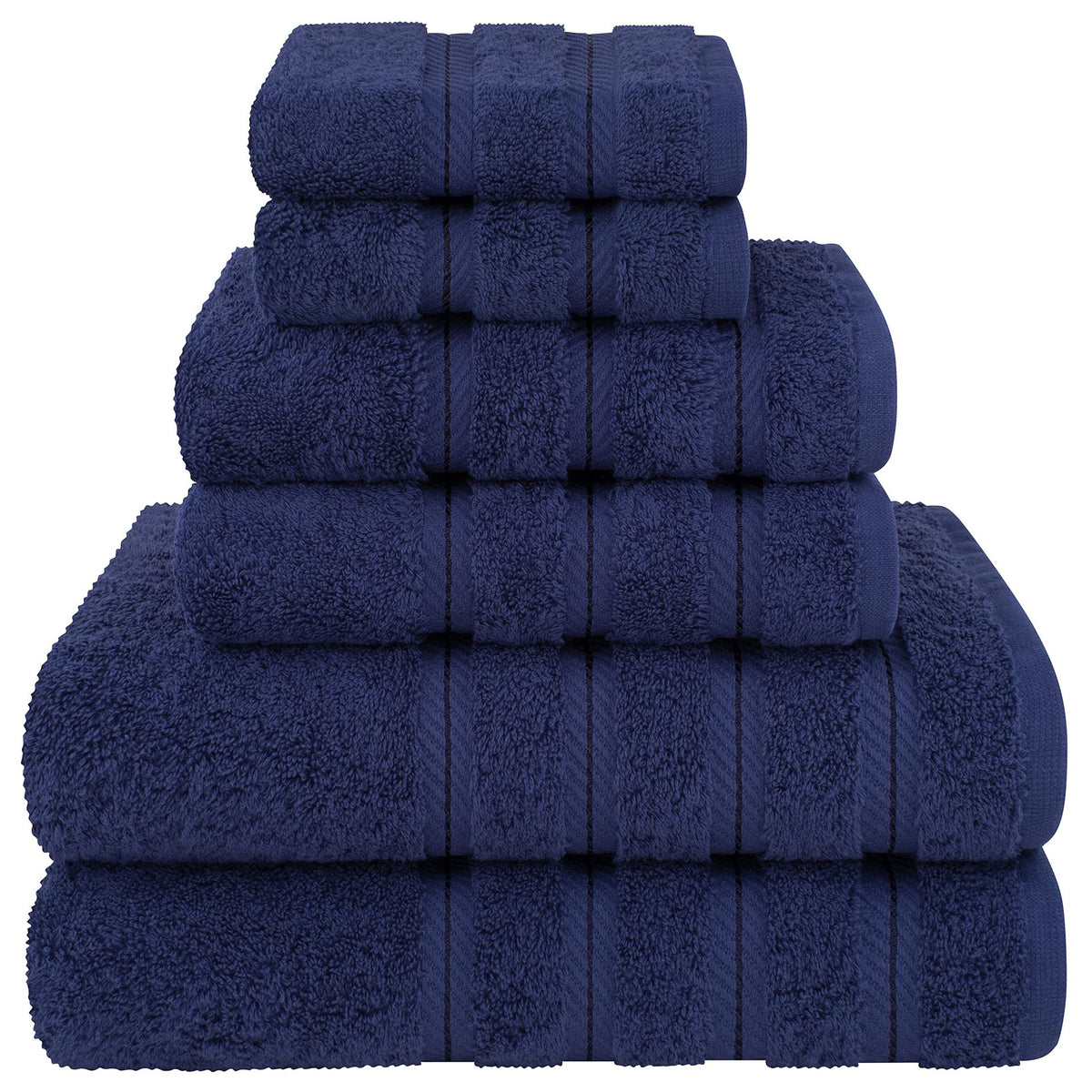 Dark Blue Luxury 6-Piece Combed Cotton Towel Bale Set - Ultra Soft &amp; Absorbent Bath, Hand, Face Towels