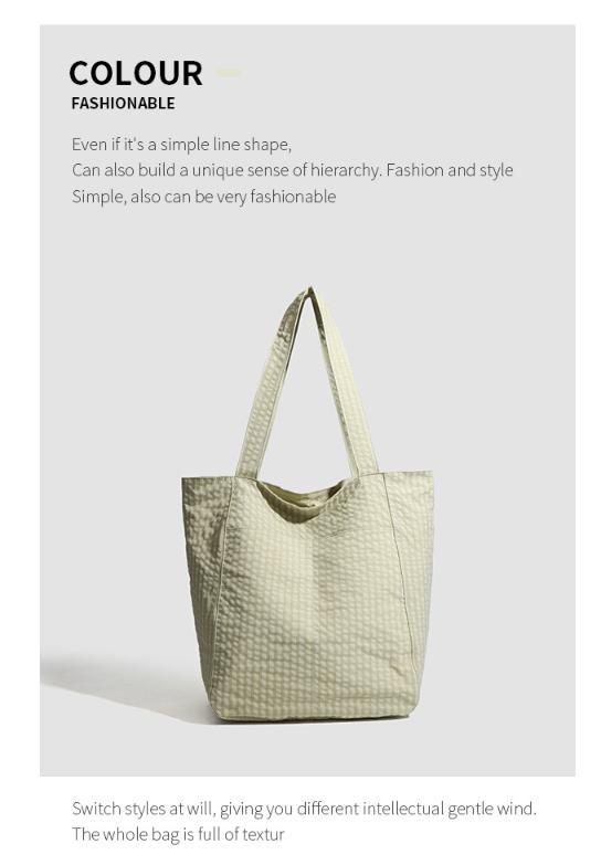 Light Green Stylish Lightweight Seersucker Gingham Tote Bag - Spacious Multi-Pocket Shoulder Bag with Zipper