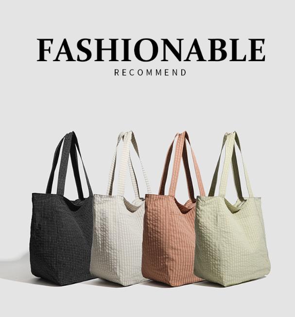 Light Green Stylish Lightweight Seersucker Gingham Tote Bag - Spacious Multi-Pocket Shoulder Bag with Zipper