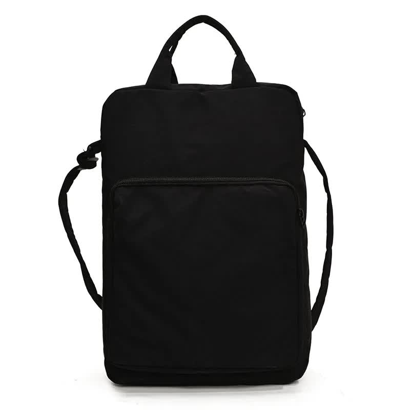 Black Lightweight Nylon Vertical Crossbody Tote Bag - Casual Shoulder Bag with Adjustable Strap &amp; Pockets