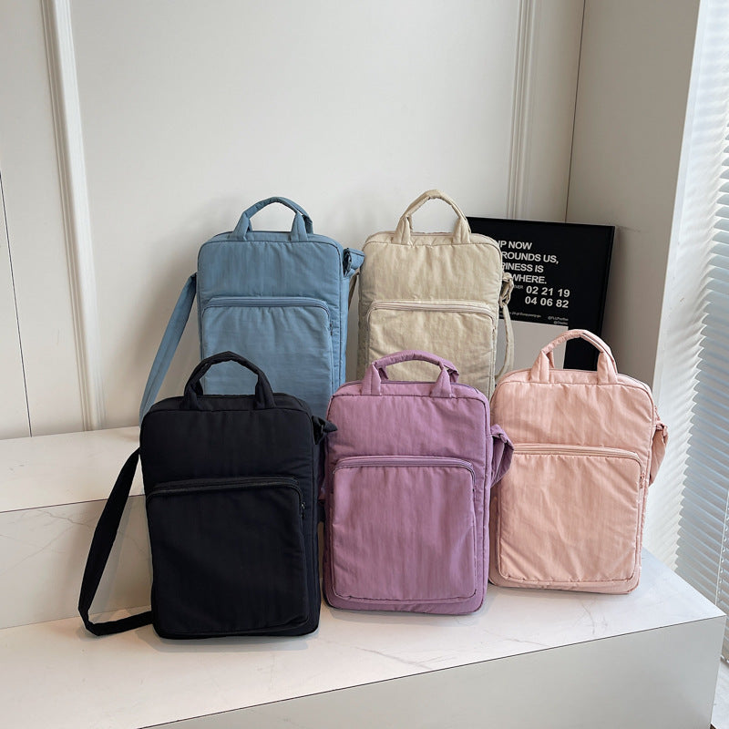 Black Lightweight Nylon Vertical Crossbody Tote Bag - Casual Shoulder Bag with Adjustable Strap & Pockets