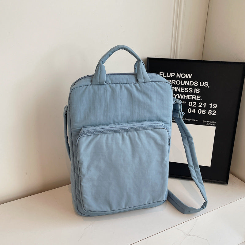 Blue Lightweight Nylon Vertical Crossbody Tote Bag - Casual Shoulder Bag with Adjustable Strap & Pockets