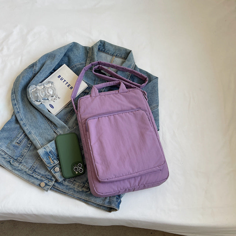 Purple Lightweight Nylon Vertical Crossbody Tote Bag - Casual Shoulder Bag with Adjustable Strap & Pockets