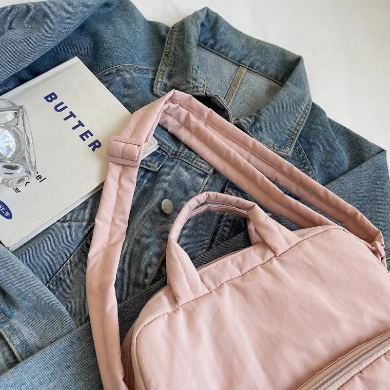 Purple Lightweight Nylon Vertical Crossbody Tote Bag - Casual Shoulder Bag with Adjustable Strap & Pockets