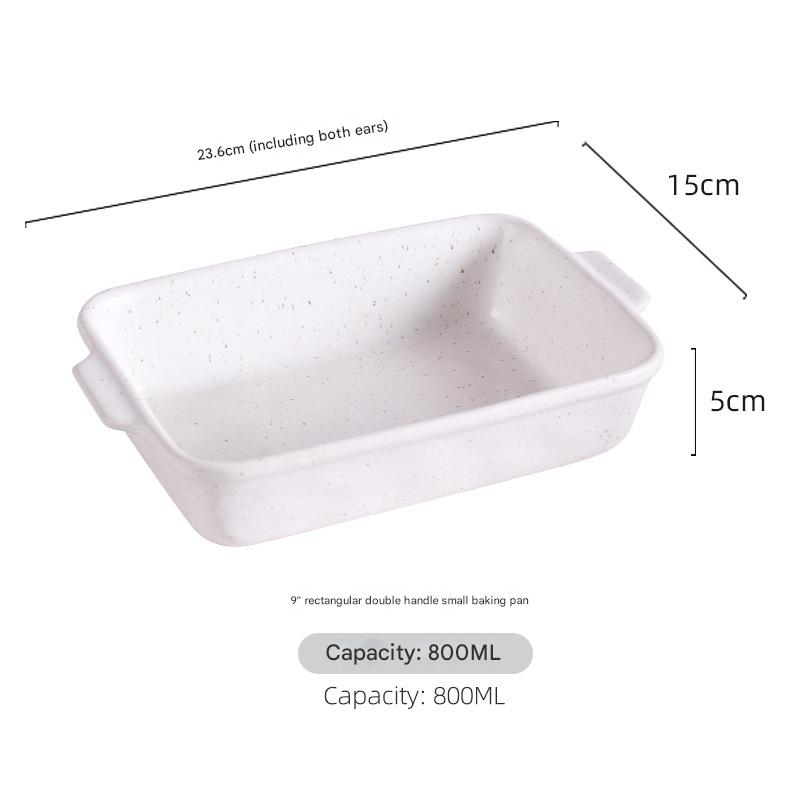 White Elegant Speckled Ceramic Rectangular Baking Dish - 800ML Oven &amp; Microwave Safe Casserole Pan with Handles