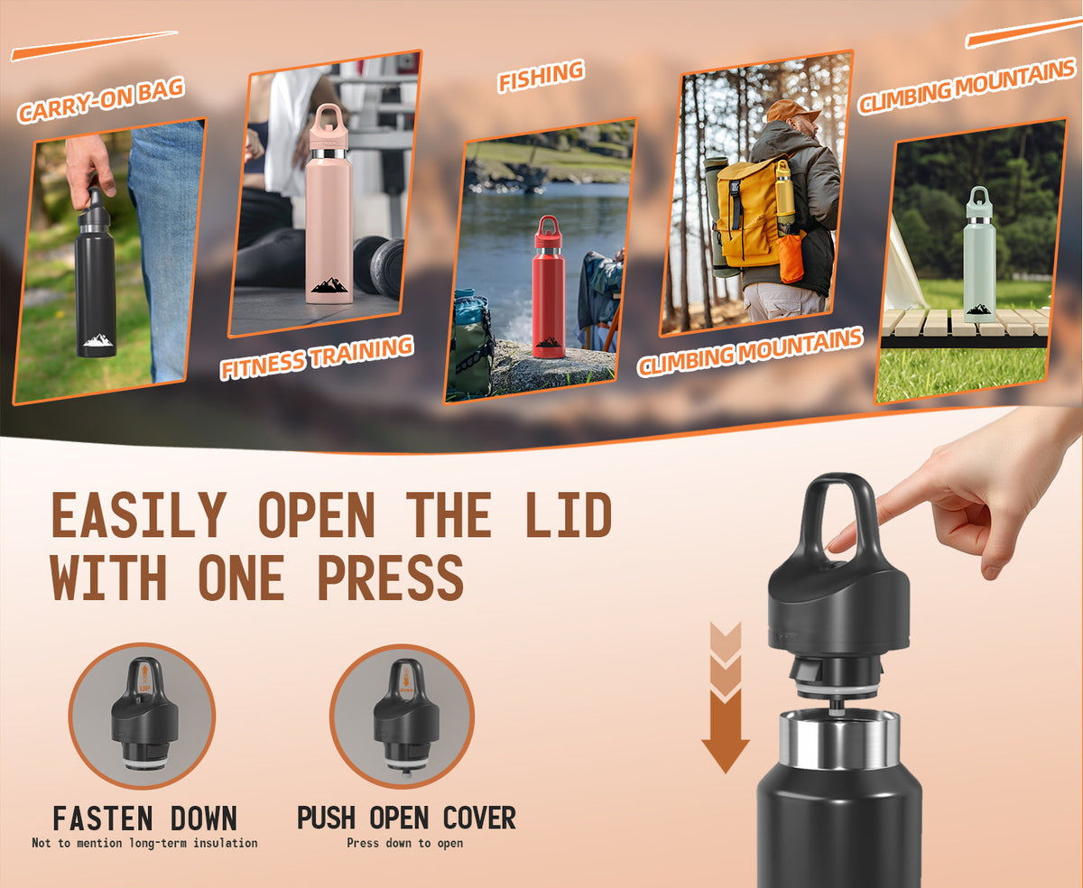 Red 480ml Insulated Stainless Steel Water Bottle - Leakproof One-Click Lid Thermal Flask for Hot & Cold Drinks