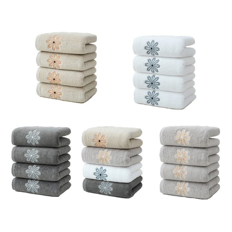 Color Mixing 4-Pack Elegant Floral Embroidered Cotton Hand Towels - Ultra Soft & Absorbent