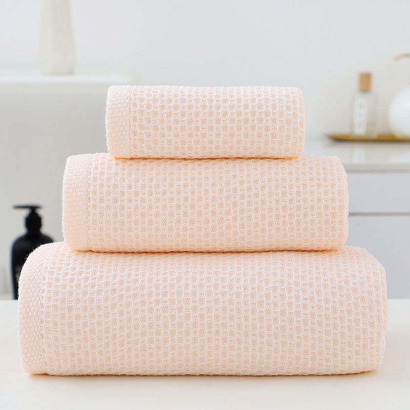 Light Pink Premium 3-Piece Waffle Weave Cotton Towel Set - Lightweight, Quick-Dry &amp; Absorbent - Bath, Hand, Face Cloth