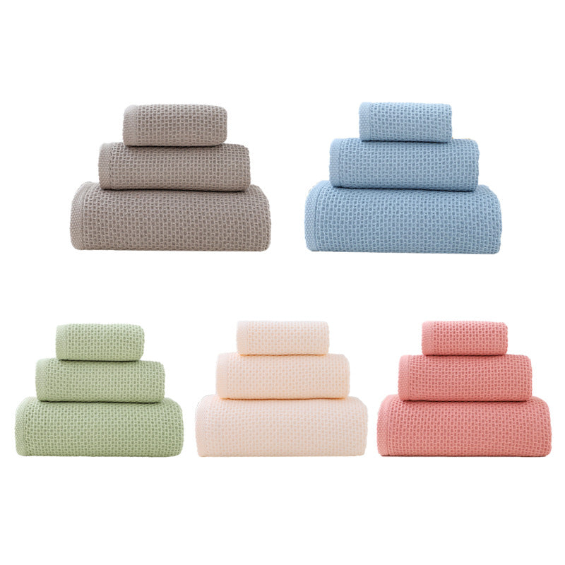 Pink Premium 3-Piece Waffle Weave Cotton Towel Set - Lightweight, Quick-Dry & Absorbent - Bath, Hand, Face Cloth