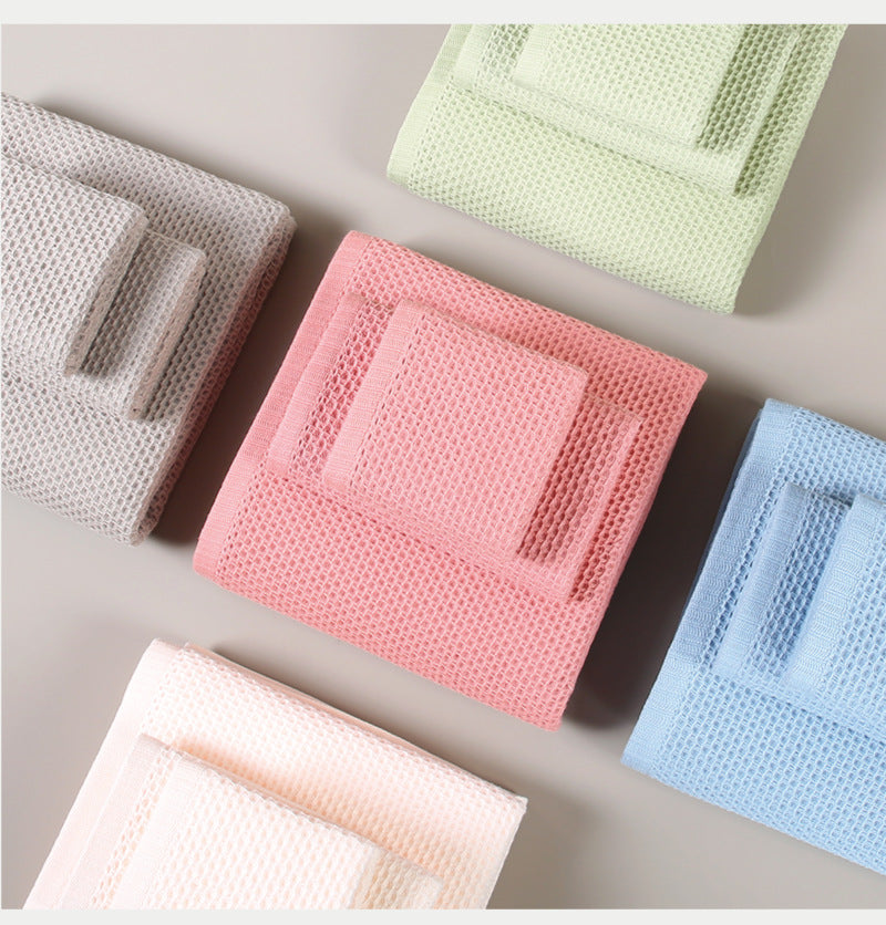 Green Premium 3-Piece Waffle Weave Cotton Towel Set - Lightweight, Quick-Dry & Absorbent - Bath, Hand, Face Cloth