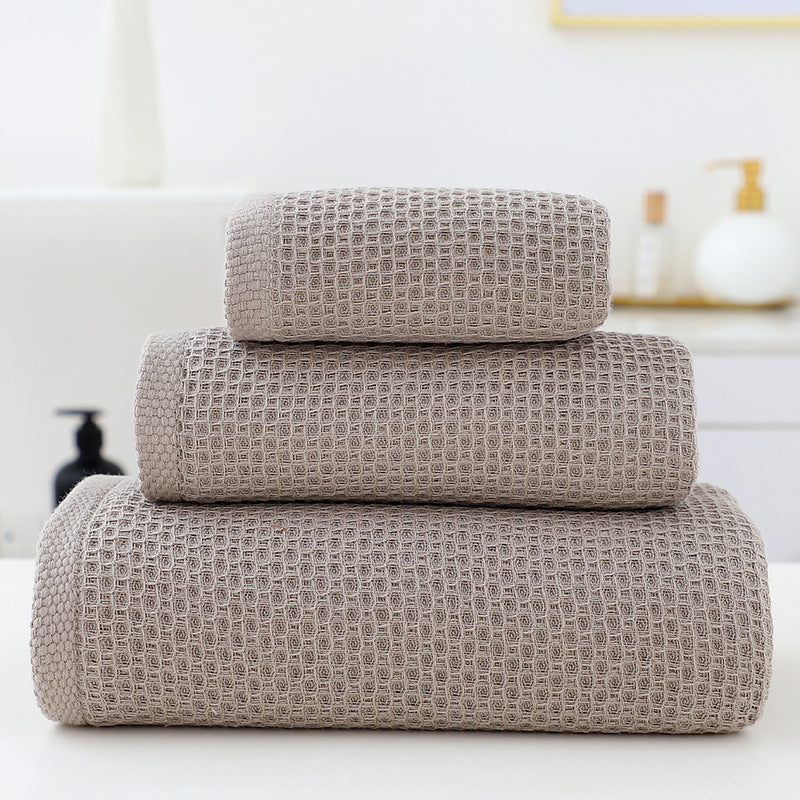 Brown Premium 3-Piece Waffle Weave Cotton Towel Set - Lightweight, Quick-Dry &amp; Absorbent - Bath, Hand, Face Cloth