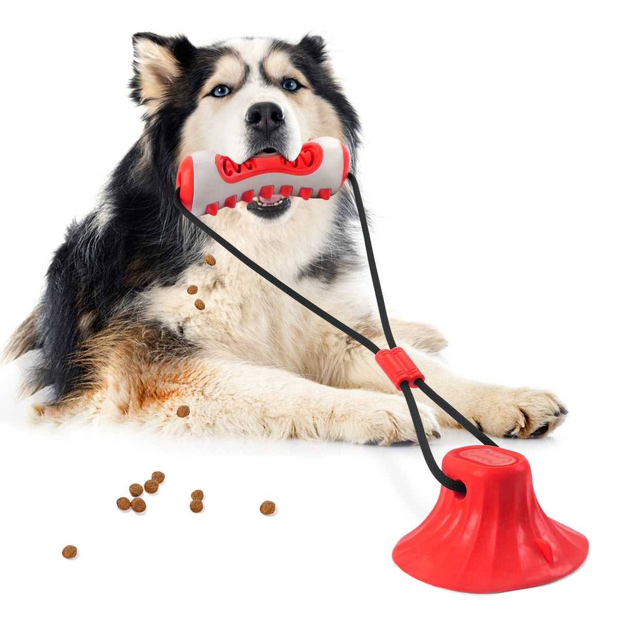 Red Interactive Dog Suction Cup Tug Toy - Durable TPR Chew &amp; Treat Dispenser for Teeth Cleaning &amp; Solo Play