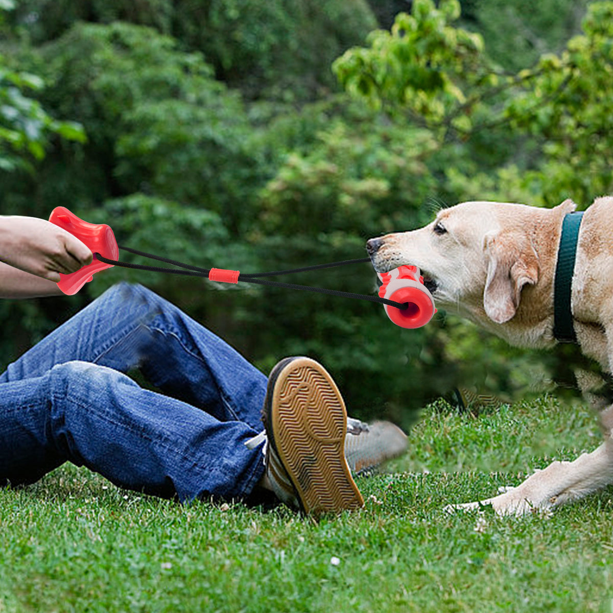 Red Interactive Dog Suction Cup Tug Toy - Durable TPR Chew & Treat Dispenser for Teeth Cleaning & Solo Play
