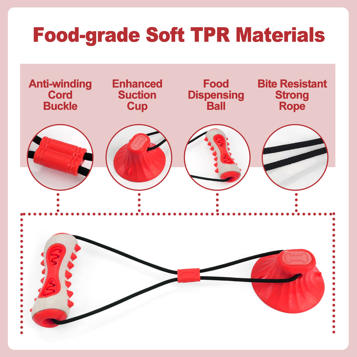 Yellow Interactive Dog Suction Cup Tug Toy - Durable TPR Chew & Treat Dispenser for Teeth Cleaning & Solo Play