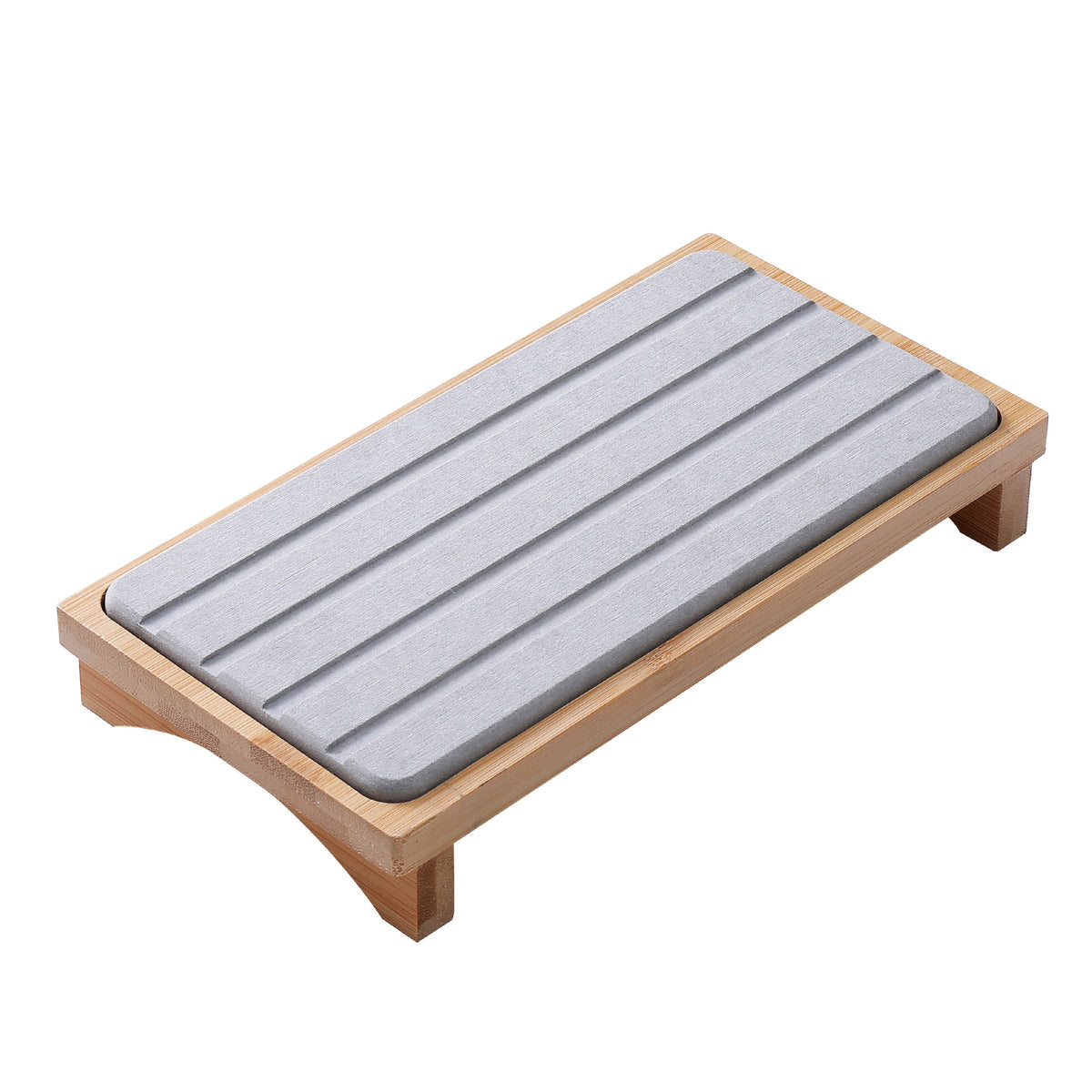 Light Grey Natural Diatomaceous Earth Absorbent Drying Tray with Bamboo Base - Quick-Dry Stone Mat for Kitchen &amp; Bathroom Sink