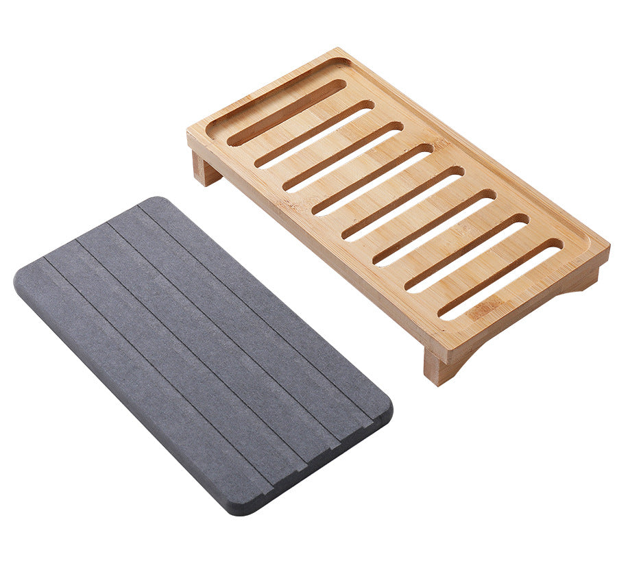 Light Grey Natural Diatomaceous Earth Absorbent Drying Tray with Bamboo Base - Quick-Dry Stone Mat for Kitchen & Bathroom Sink