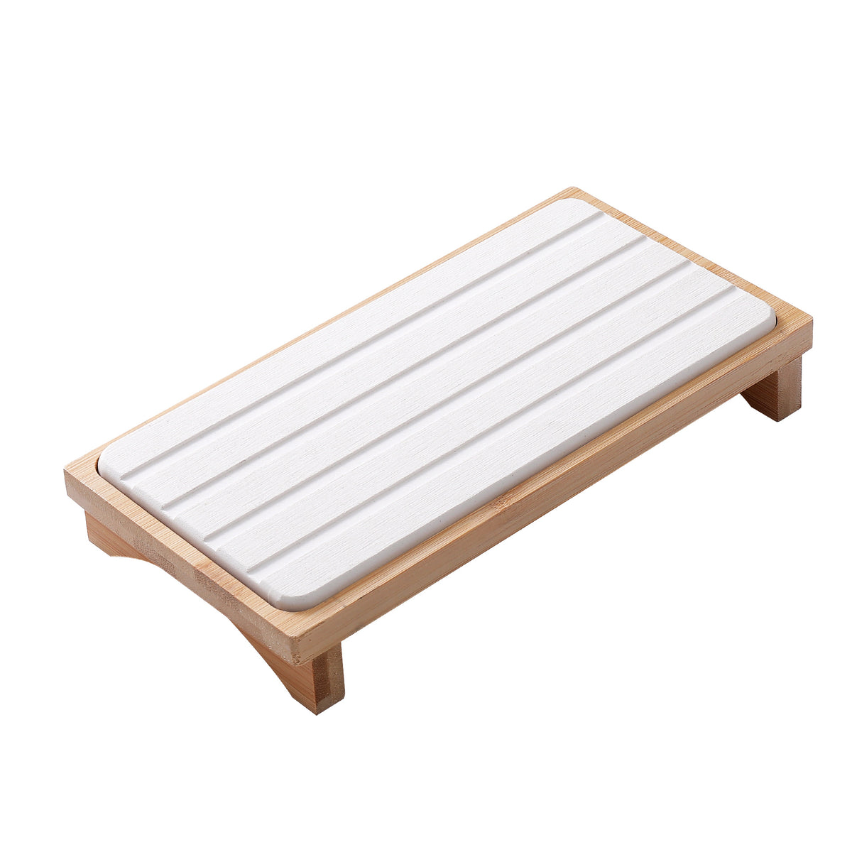 White Natural Diatomaceous Earth Absorbent Drying Tray with Bamboo Base - Quick-Dry Stone Mat for Kitchen &amp; Bathroom Sink