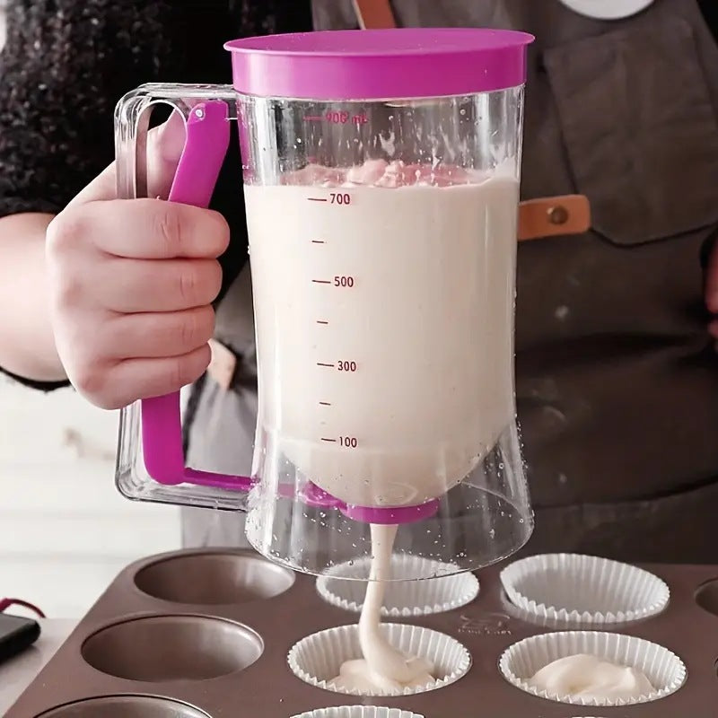 Purple Precision Batter Dispenser with Measurement Marks - 900ml Easy Pour for Pancakes, Cupcakes &amp; Waffles
